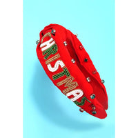 Merry Christmas Holiday Seed Bead Headband