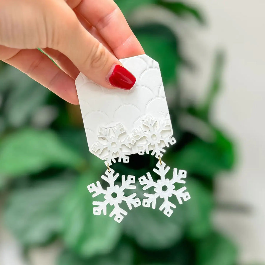 White Snowflake Dangle Earrings