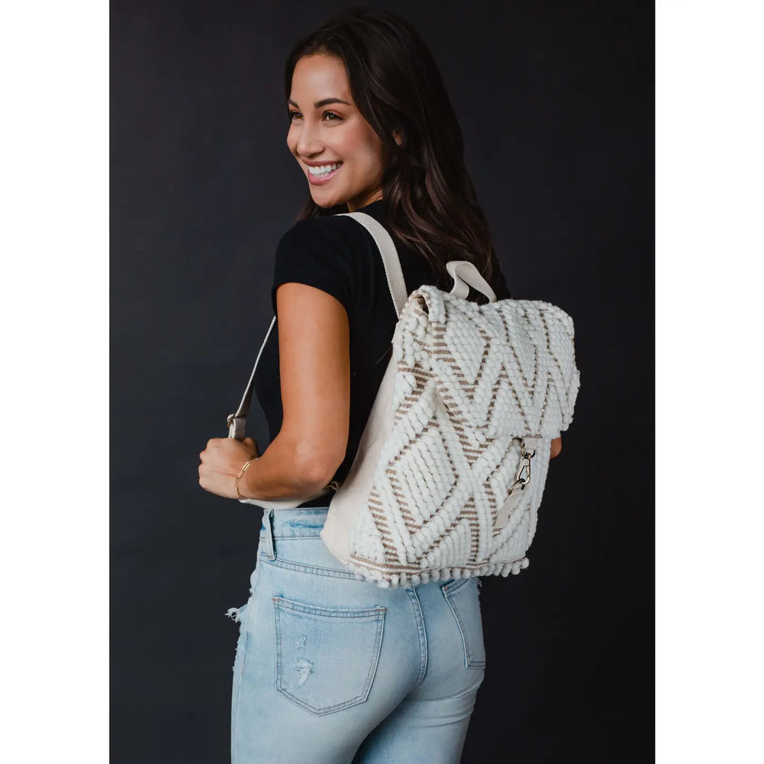 Textured Diamond Backpack - Cream