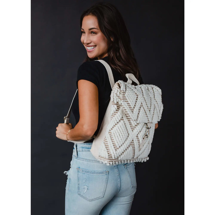 Textured Diamond Backpack - Cream
