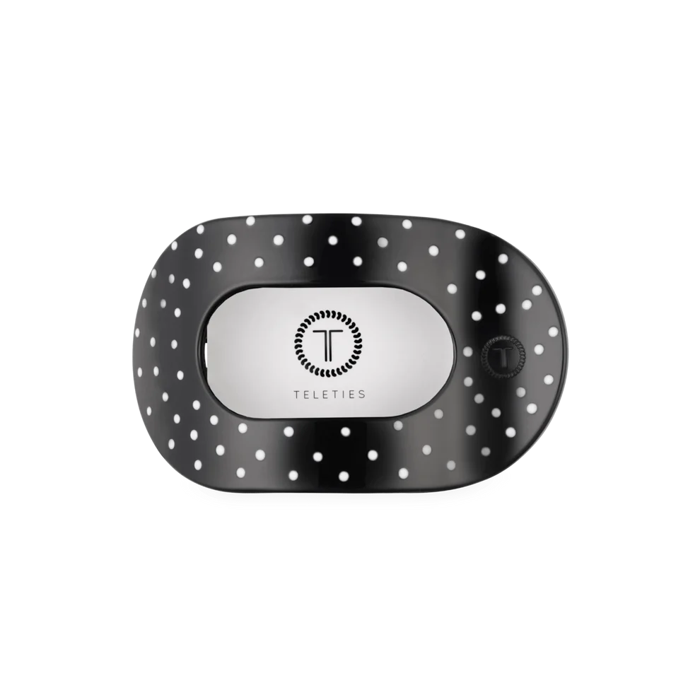 Teleties Medium Flat Round Clip - Black Polka Dot Party