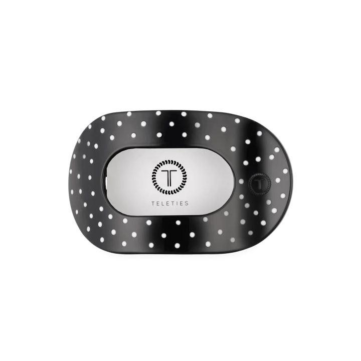 Teleties Medium Flat Round Clip - Black Polka Dot Party