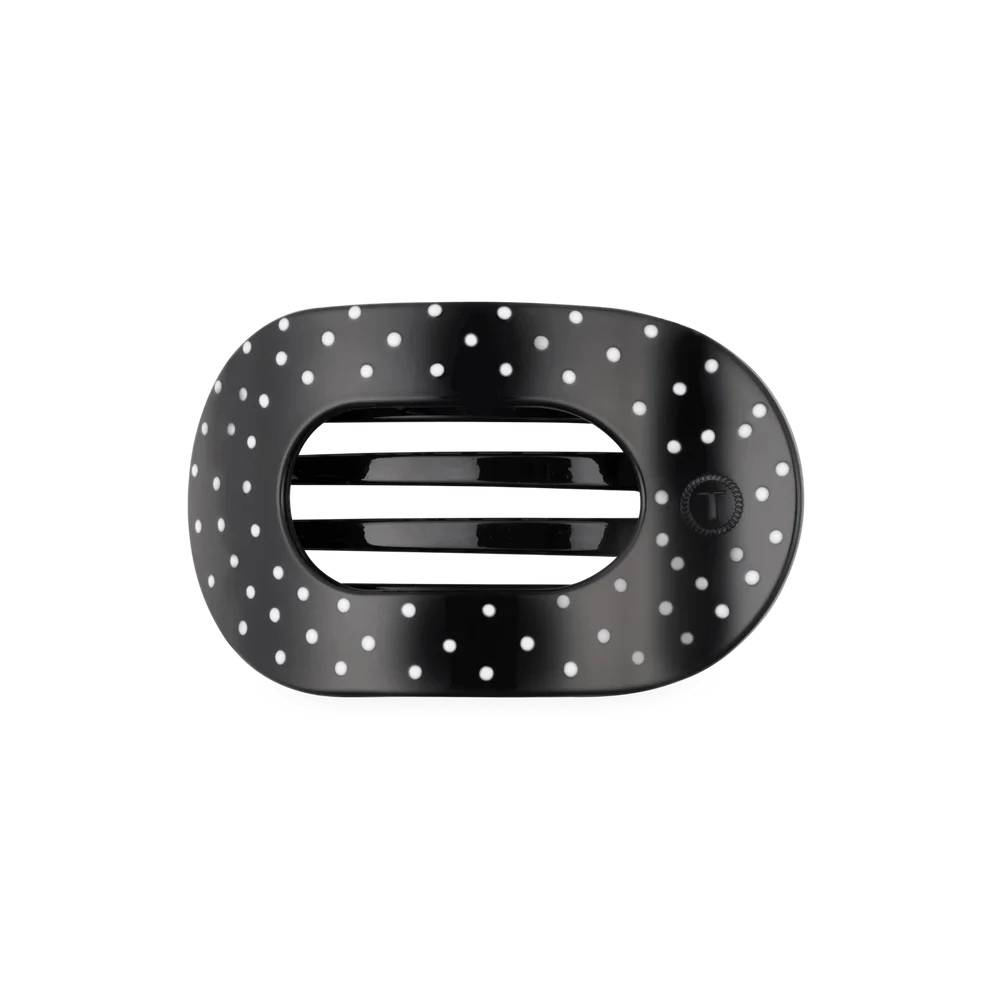 Teleties Medium Flat Round Clip - Black Polka Dot Party