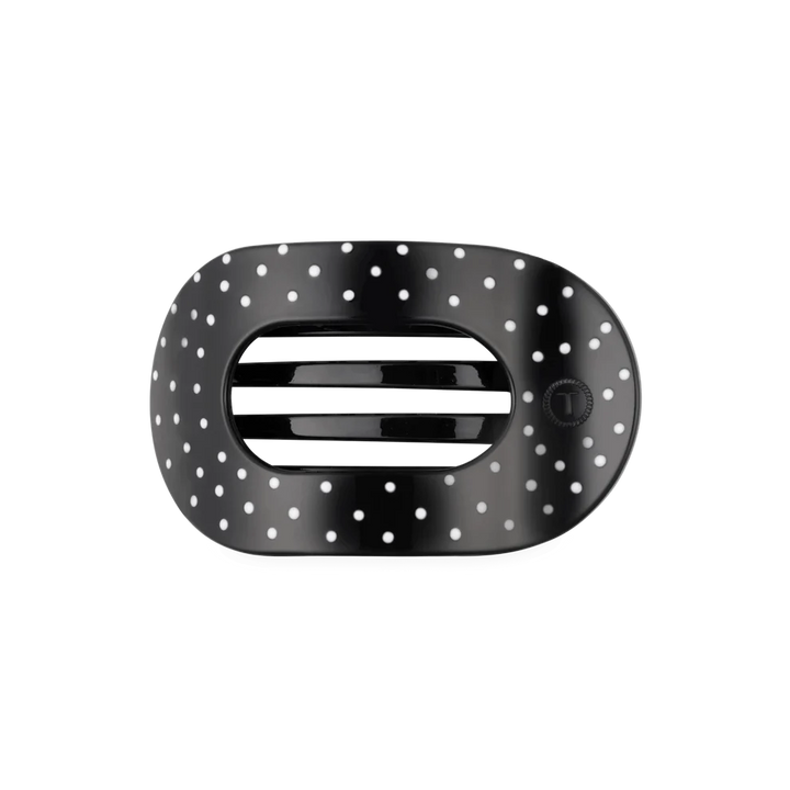 Teleties Medium Flat Round Clip - Black Polka Dot Party