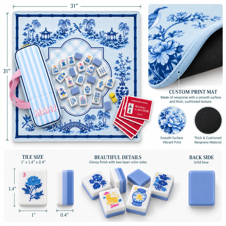 Blue Porcelain Mahjong Set
