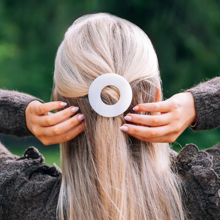 Teleties Small Flat Circle Hair Clip - Coconut White