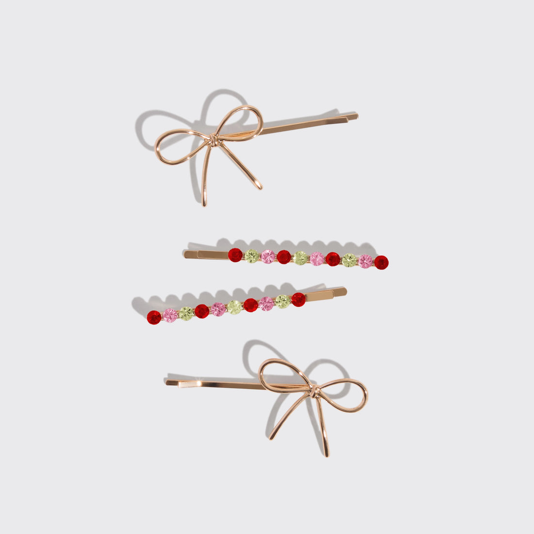 Holiday Gemstone and Bow Bobby Pins - 4 piece set