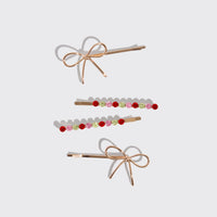Holiday Gemstone and Bow Bobby Pins - 4 piece set