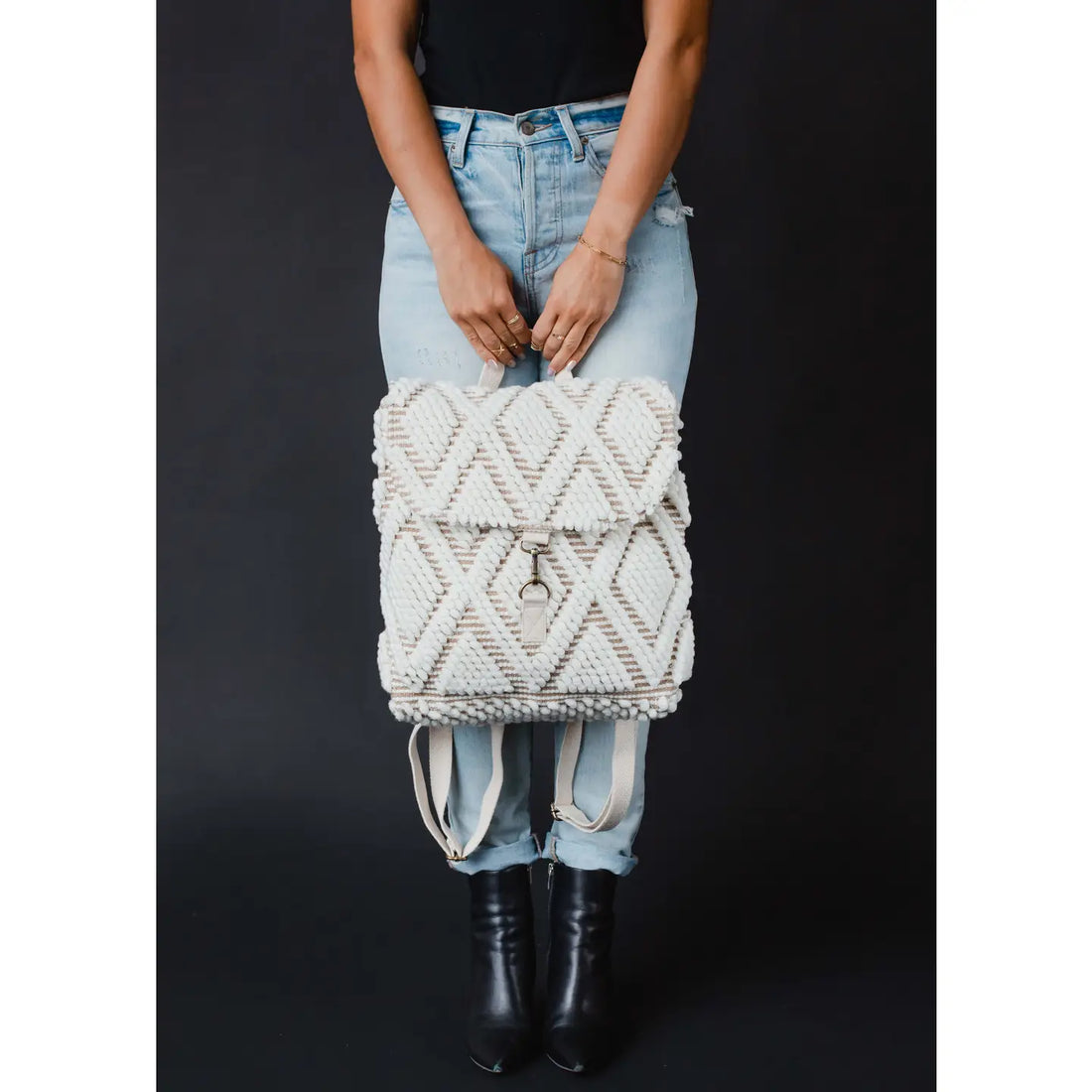 Textured Diamond Backpack - Cream