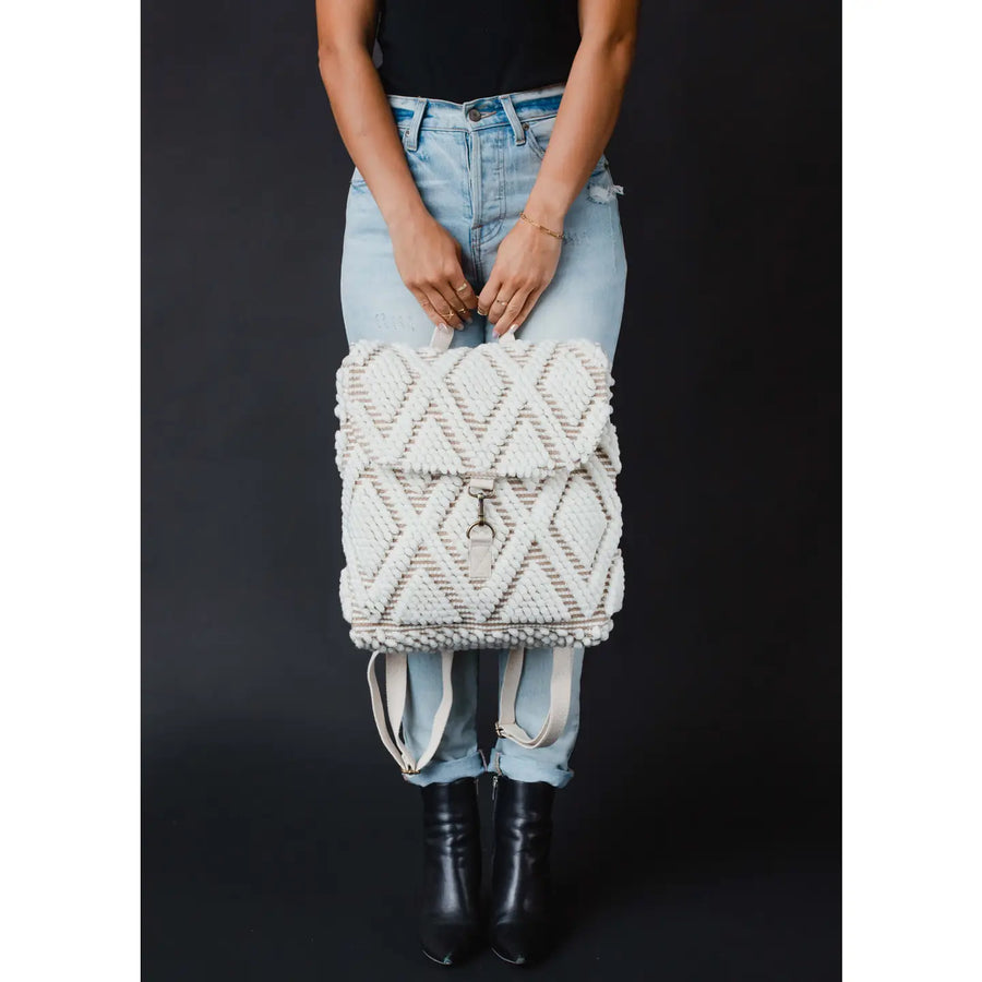 Textured Diamond Backpack - Cream