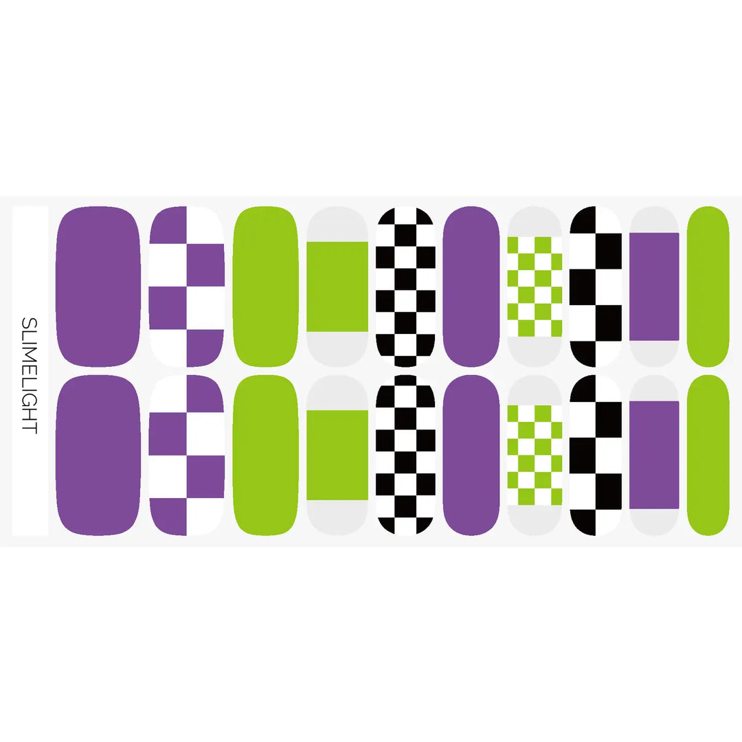 Slimelight | Green, Purple, Black Check Halloween Nail Wrap