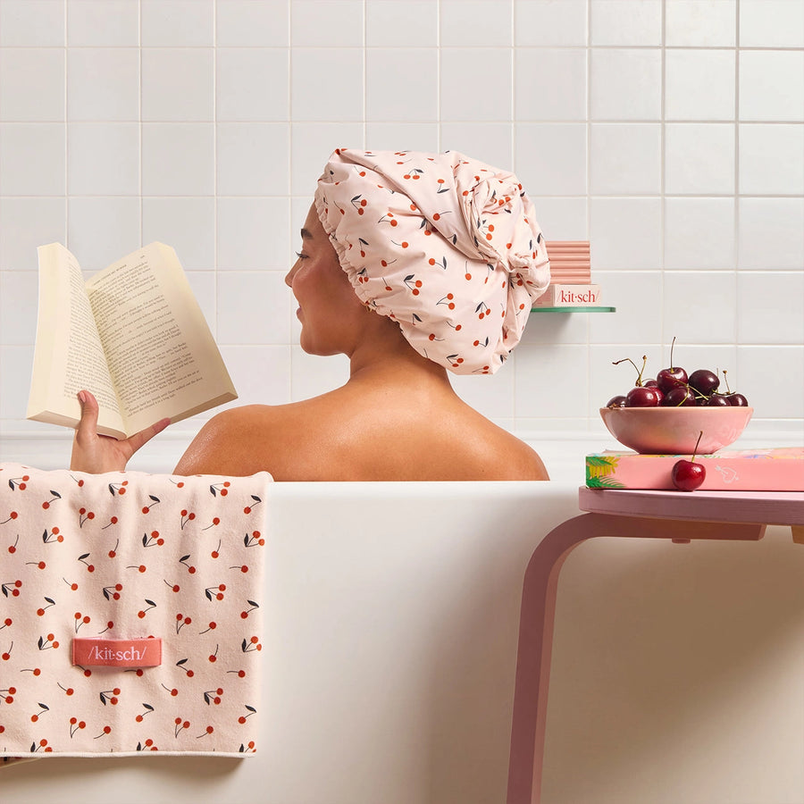 Satin-Lined Shower Cap - Cherry Print