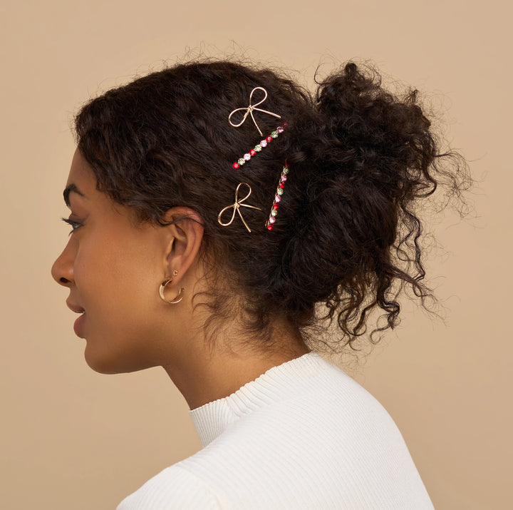Holiday Gemstone and Bow Bobby Pins - 4 piece set