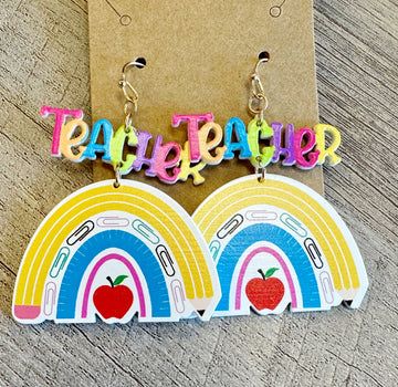 Acrylic Teacher Rainbow Earrings