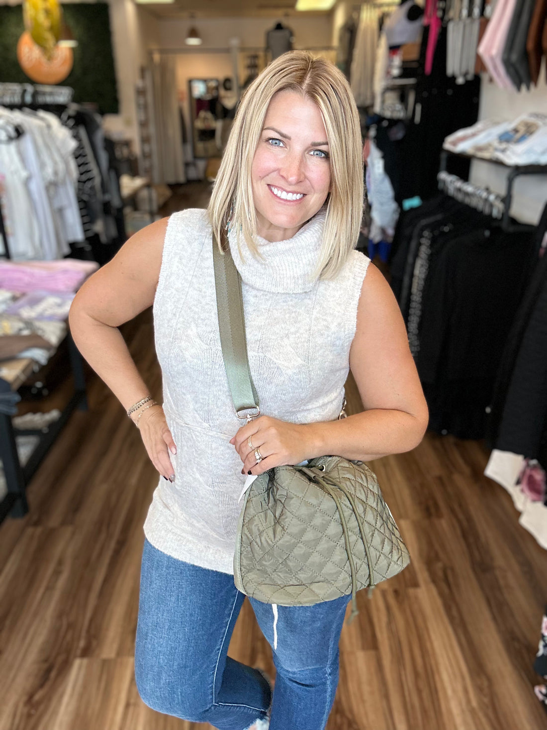 Savannah - Cable Knit Sleeveless Cowl Neck Sweater with Belt