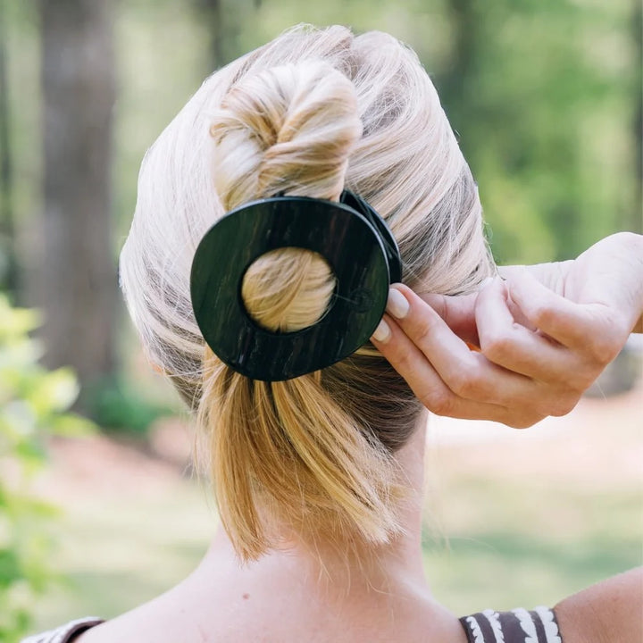 Teleties Large Flat Circle Hair Clip - Jet Black