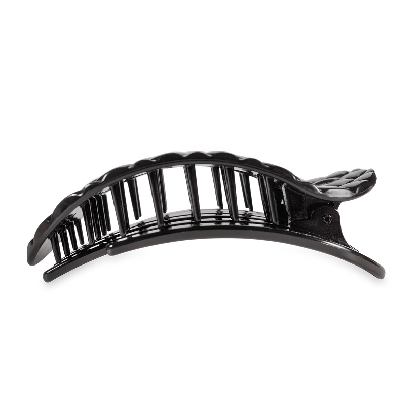 Jet Black Quilted Large Flat Round Hair Clip