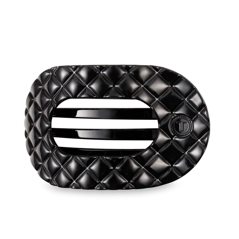 Jet Black Quilted Large Flat Round Hair Clip
