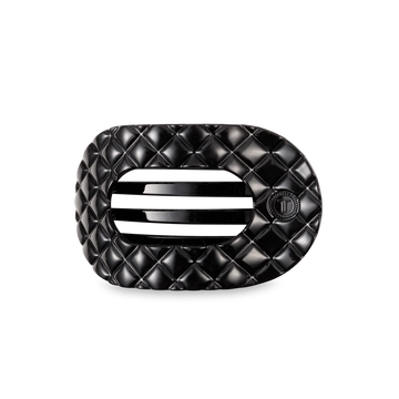 Jet Black Quilted Medium Flat Round Hair Clip