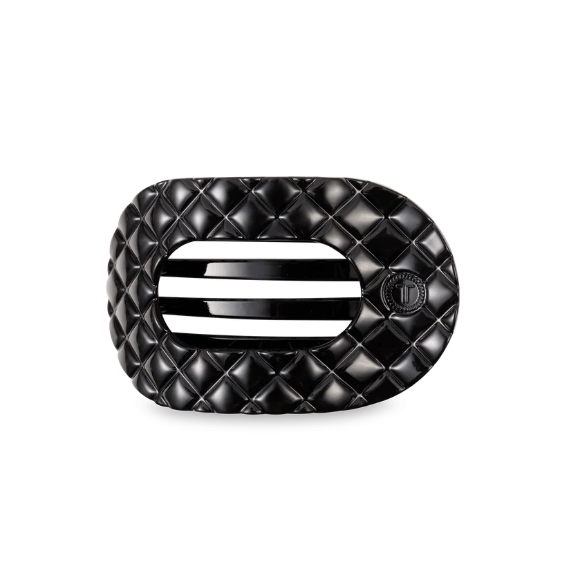 Jet Black Quilted Medium Flat Round Hair Clip