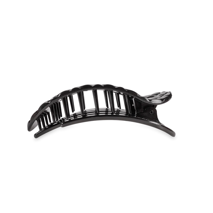 Jet Black Quilted Medium Flat Round Hair Clip