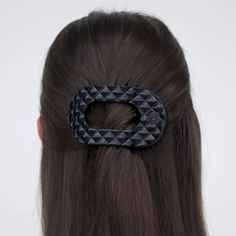 Jet Black Quilted Medium Flat Round Hair Clip