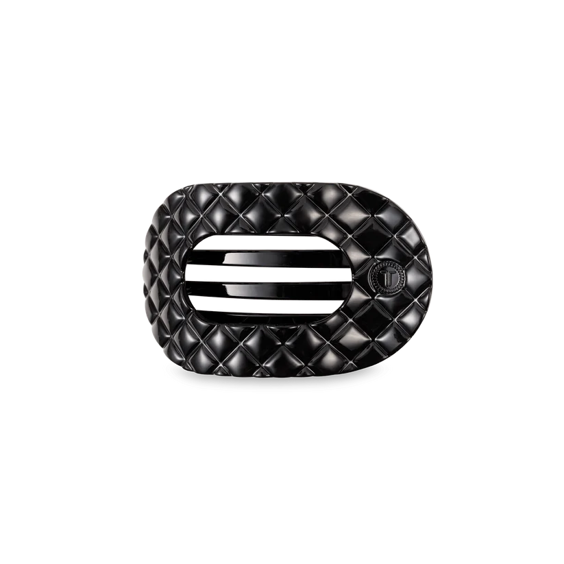 Jet Black Quilted Small Flat Round Hair Clip