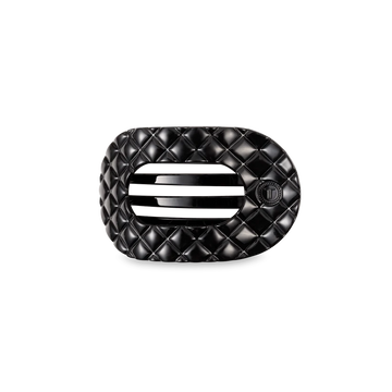 Jet Black Quilted Small Flat Round Hair Clip