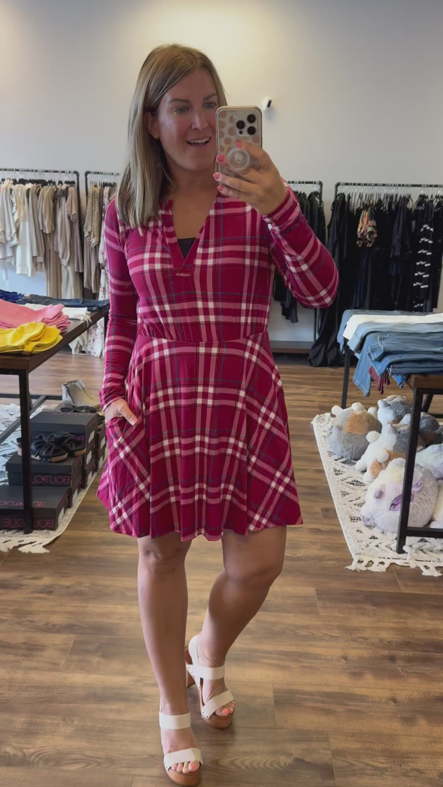 Marissa - Long Sleeve Plaid Dress