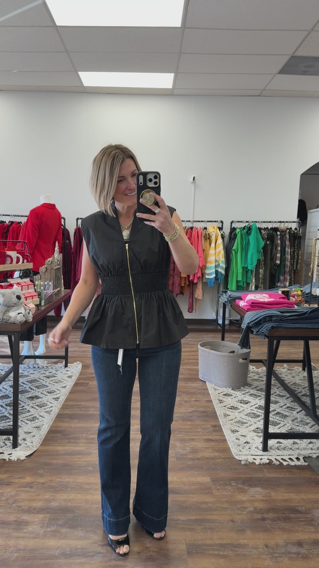 Zip It &amp; Go Smocked Peplum Top - Black