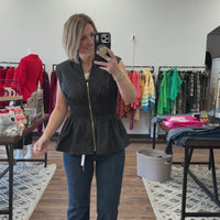 Zip It & Go Smocked Peplum Top - Black