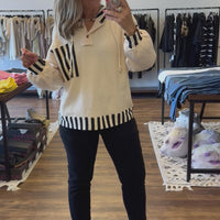 Megan - Solid and Stripe Mixed Hoodie