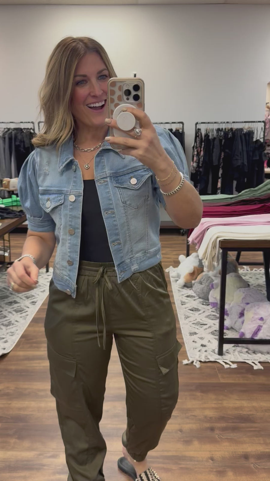Jaclyn - Puff Sleeve Cropped Denim Jacket