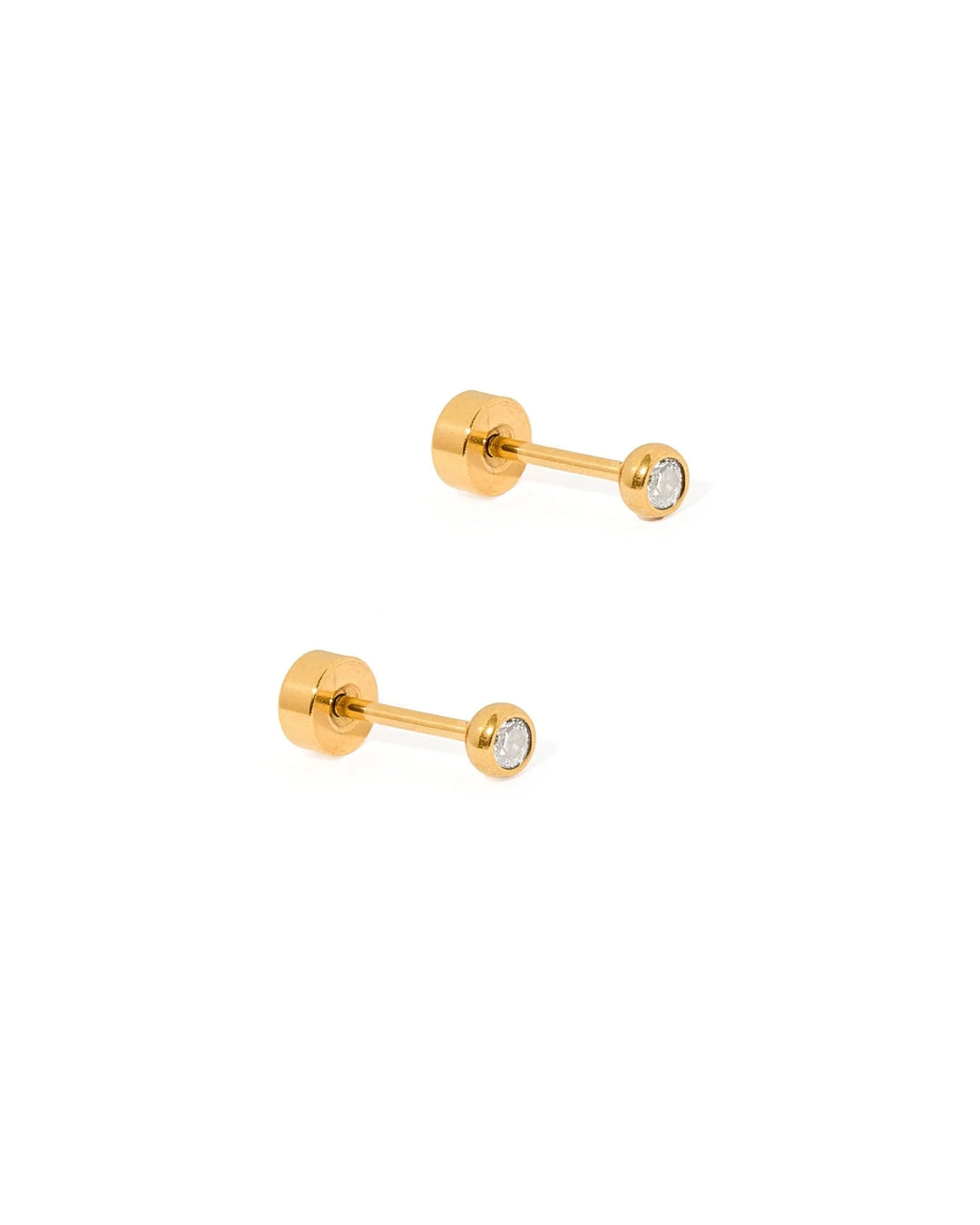 Linny Co - Micro Cooper Clear Gold Screwback Stud Earrings