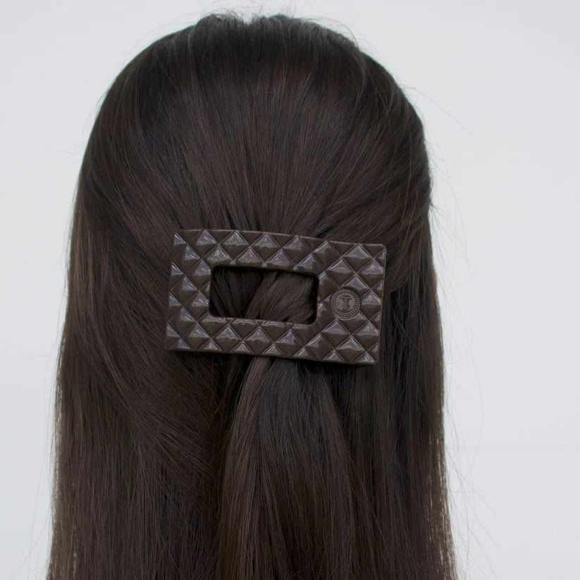 Truly Taupe Quilted Small Flat Rectangle Hair Clip