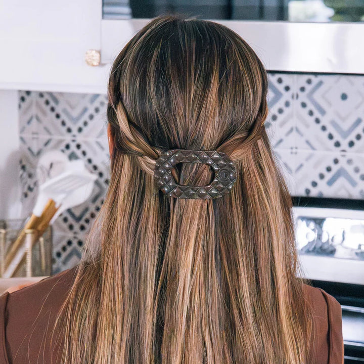 Truly Taupe Quilted Small Flat Round Hair Clip