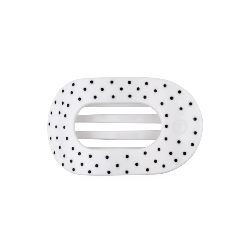 Teleties Medium Flat Round Clip - White Polka Dot Party
