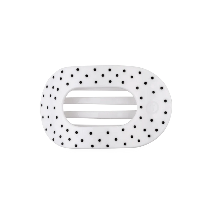 Teleties Medium Flat Round Clip - White Polka Dot Party