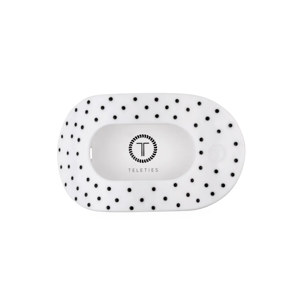 Teleties Medium Flat Round Clip - White Polka Dot Party