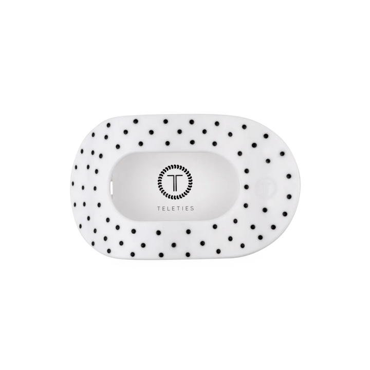 Teleties Medium Flat Round Clip - White Polka Dot Party
