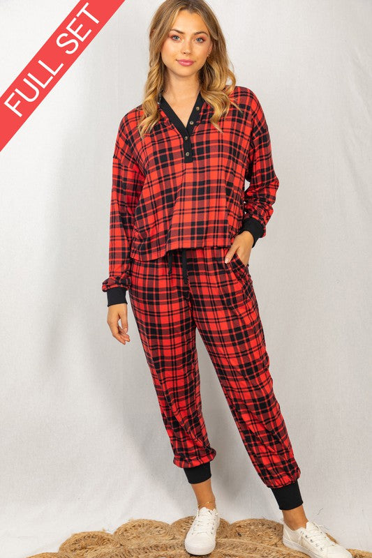Long Sleeve Plaid Pajama Set