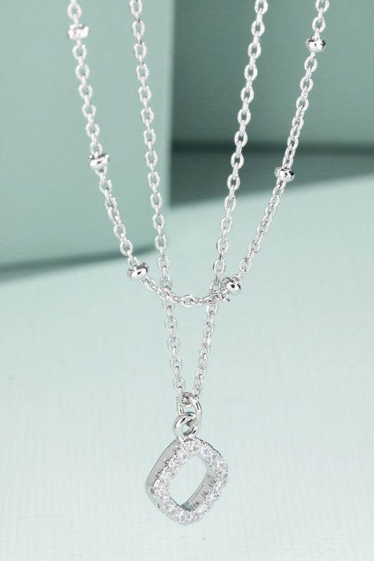 Brass Layered Diamond Shape Pendant Necklace
