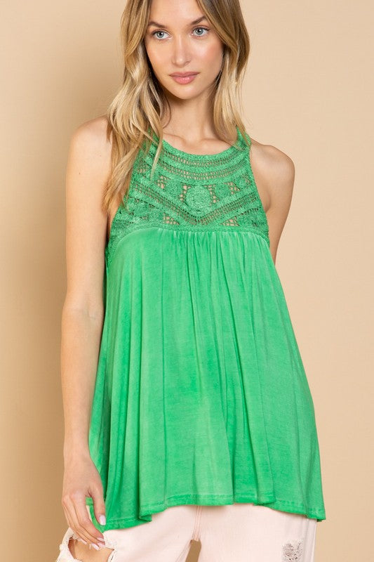 Kinley - Sleeveless Babydoll Top with Crochet Detail