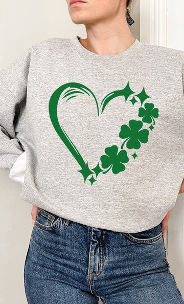 Lucky Clover Shamrock Heart Graphic Sweatshirt