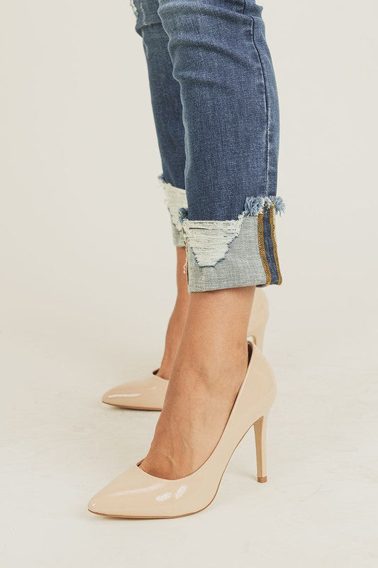 Risen - Mid Rise Frayed Cuff Ankle Straight Jeans