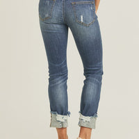 Risen - Mid Rise Frayed Cuff Ankle Straight Jeans