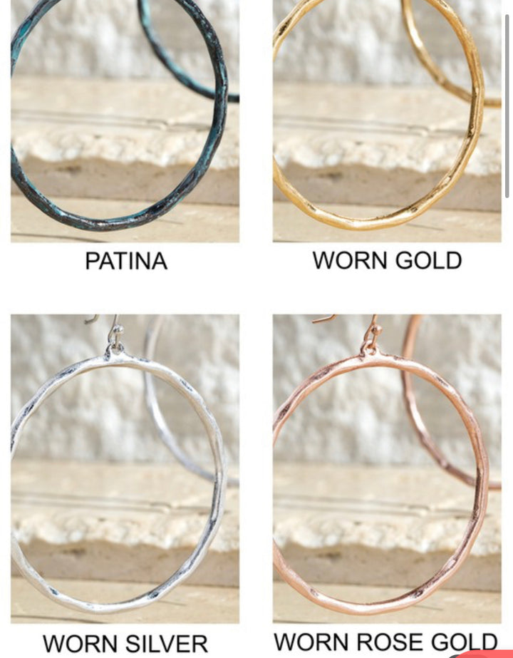 Worn Hammered Casting Hoop Earrings
